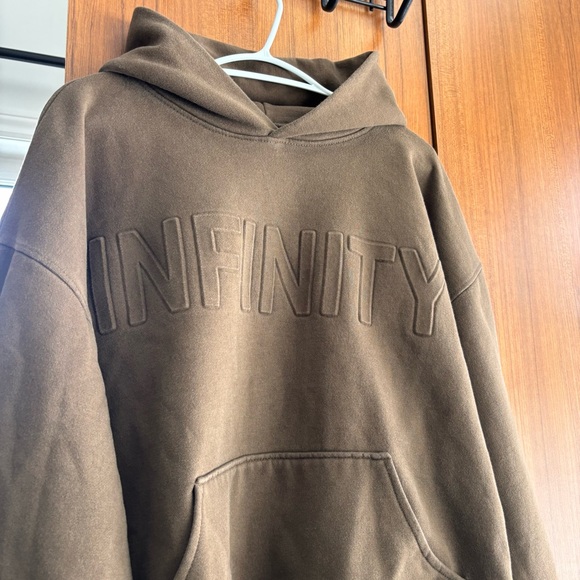 PacSun Brown "Infinity" Puff Print Hoodie Oversized Streetwear Sweatshirt - Picture 2 of 8